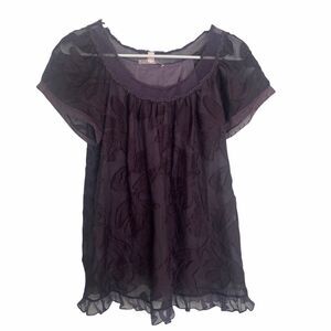 Rebecca Taylor Purple Short Sleeve Ruffle Edge Top Sz 0